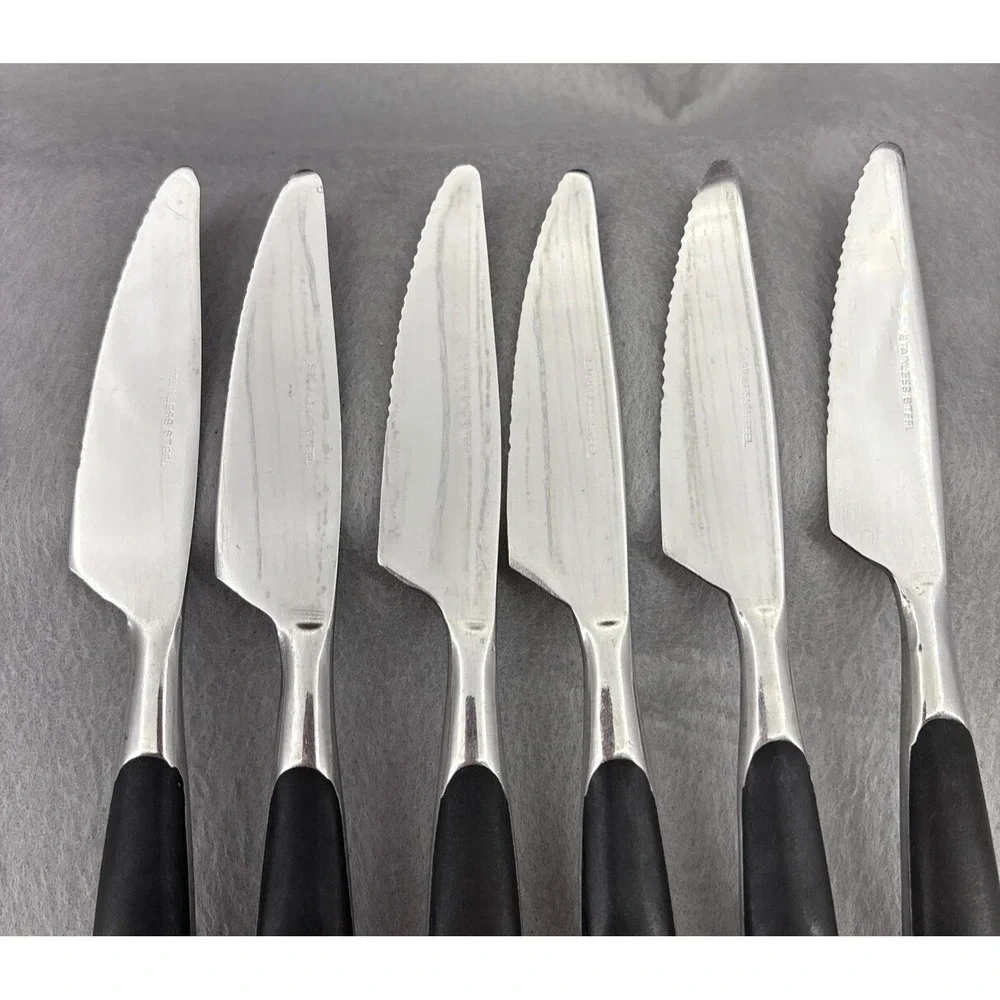 SSI Stainless Japan Black Canoe Style Resin Handle Serrated Edge Dinner Knife 6‎